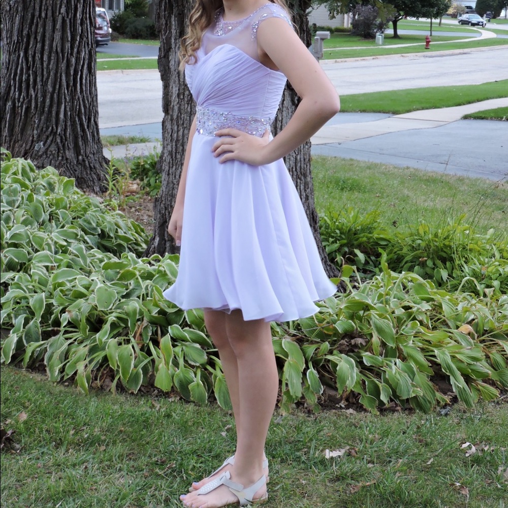 Lilac short sequined mesh homecoming dress